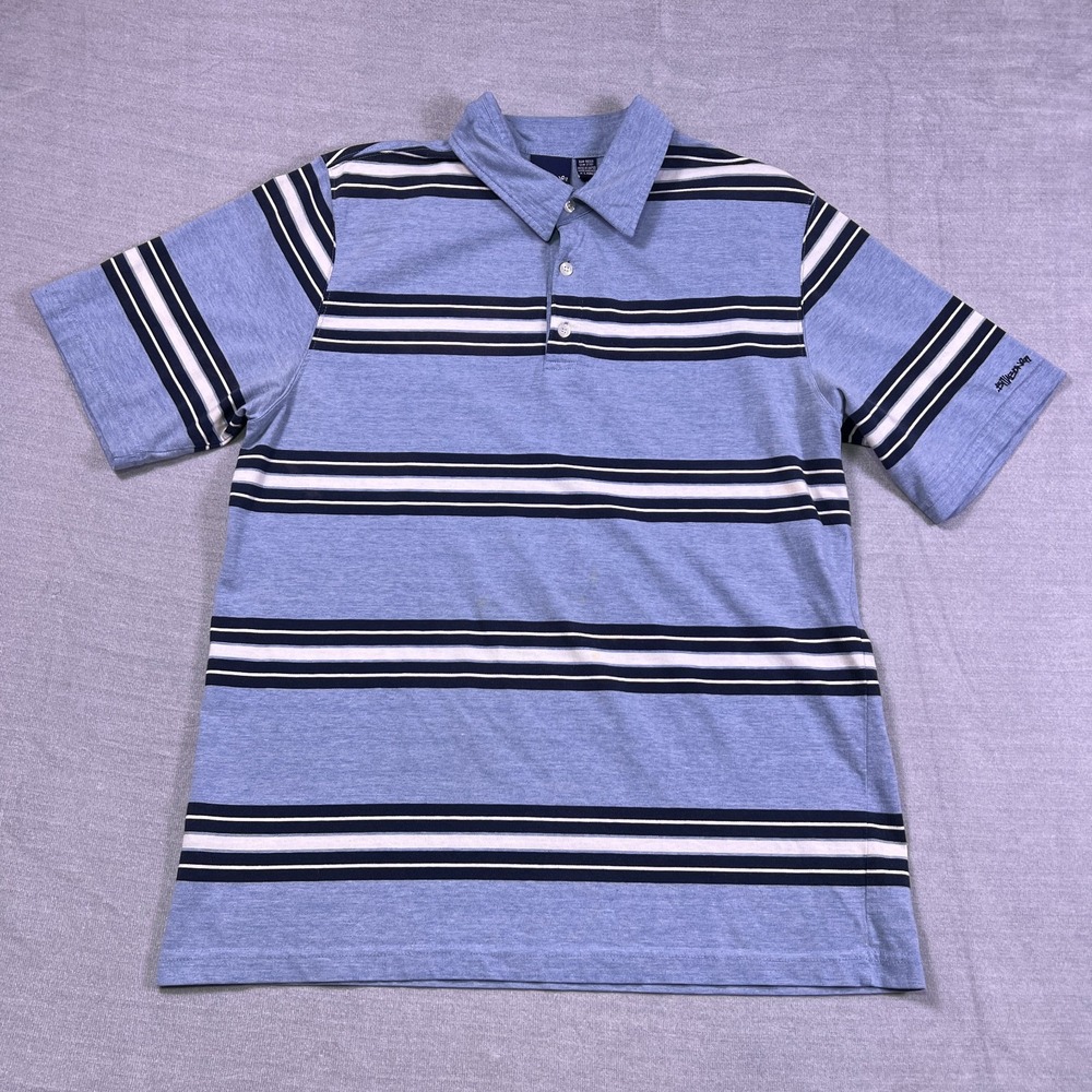 Billabong M901LSKA Regular Striped Polo Shirt Mens XL Blue White Cotton Blend
